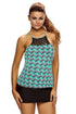 Sexy Echo Zigzag Print Macrame High Neck Swim Top